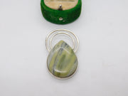 Sterling Silver Large Green Hardstone Drop Charm Pendant Vintage c1970
