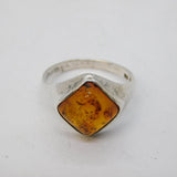 Sterling Silver Baltic Amber Set Dress Ring Vintage c1970 Size P UK