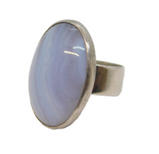 Sterling Silver Large Blue Lace Agate Statement Ring Vintage c1970