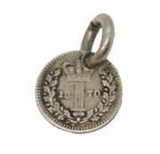 Queen Victoria Sterling Silver Maundy One Pence Coin Charm Antique 1870