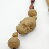 Japanese Long Fruit Wood Carved Grotesque Double Face Guard Necklace Antique