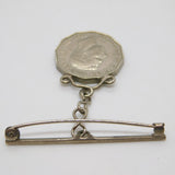 King George IV Silver Plated Three Pence Coin Drop Brooch Antique 1937