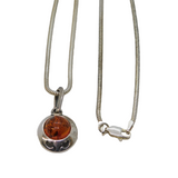 Sterling Silver & Baltic Amber Drop Pendant Necklace Vintage c1980s