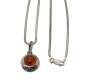 Sterling Silver & Baltic Amber Drop Pendant Necklace Vintage c1980s