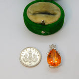 Sterling Silver Orange Crystal Peardrop & Spinel Set Charm Pendant Vintage c1970