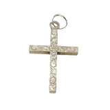 Sterling Silver Patterned Simplistic Cross Charm Pendant Vintage c1970