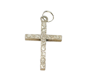Sterling Silver Patterned Simplistic Cross Charm Pendant Vintage c1970