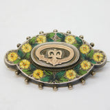 Victorian Sterling Silver, Gold & Enamel Floral Royal Brooch Antique c1890