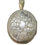 Victorian Sterling Silver Back & Front Floral Locket Pendant Antique c1880