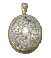 Victorian Sterling Silver Back & Front Floral Locket Pendant Antique c1880