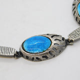 Navajo Sterling Silver Blue Enamel Bear Paw Style Panel Bracelet Vintage c1960s