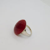 Sterling Silver Faceted Carnelian Chunky Statement Ring Modern c1990 Size P