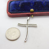 Sterling Silver Wavy Crucifix with Diamond Paste Charm Pendant Vintage c1970