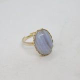 Sterling Silver Blue Lace Agate Adjustable Dress Ring Vintage c1970 Size O 1/2