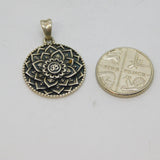 Sterling Silver Oxidised Mandala Style Round Disc Pendant Vintage c1970s