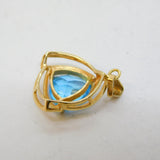 Mexican 10ct Yellow Gold & Blue Topaz Set Drop Pendant Vintage c1980s
