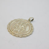 Sterling Silver Patterned Edge Round St Christopher Travel Pendant Vintage c1970