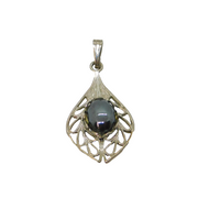 Sterling Silver Cabochon Haematite Filigree Drop Pendant Modern c2000s