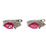 Pair of Sterling Silver Pink & White CZ Huggie Stud Earrings Contemporary c1990s