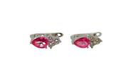 Pair of Sterling Silver Pink & White CZ Huggie Stud Earrings Contemporary c1990s