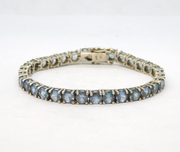 Sterling Silver Blue Topaz Set Tennis Bracelet Vintage c1970s
