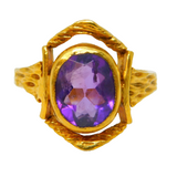 9ct Yellow Gold Textured Amethyst Set Dress Ring Vintage 1970 London