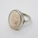 Victorian Sterling Silver Angel-Skin Coral Cameo Ring Antique c1880s