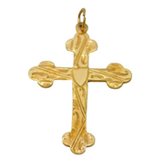 9ct Yellow Gold Floral Pattern Religious Cross Pendant Vintage 1957 Birmingham