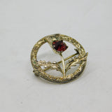 Scottish Sterling Silver Red Paste Set Thistle Brooch Pin Vintage c1950