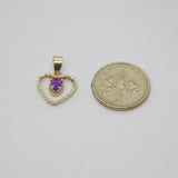 Sterling Silver Amethyst Set Braided Open Heart Charm Pendant Vintage c1970s