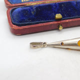 Sterling Silver and Orange Gem Charm Pendant Vintage c1970