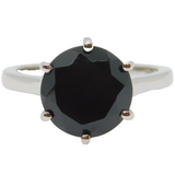 Sterling Silver Black Onyx Solitaire Statement Ring Vintage c1970 Size N 1/2