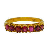 9ct Yellow Gold Seven-Stone Natural Ruby Dress Ring Antique c1940 Art Deco