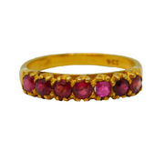 9ct Yellow Gold Seven-Stone Natural Ruby Dress Ring Antique c1940 Art Deco