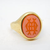 9ct Yellow Gold & Carved Sardonyx Monogram 'MH' Intaglio Signet Ring
