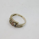 Sterling Silver Colourful Triple Gemstone Dress Ring Vintage c1970 Size P 1/2