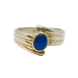 Sterling Silver Blue Chalcedony Twist Front Dress Band Ring Vintage c1970 Size P