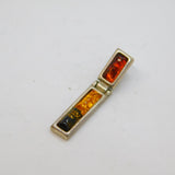 Sterling Silver Multi-Colour Baltic Amber Stick Drop Pendant Modern c1990s