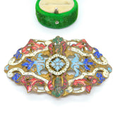 Victorian Austrian Gilt Metal Colourful Enamel Floral Nurses Buckle c1860 Antiqu