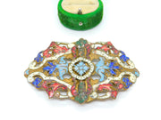 Victorian Austrian Gilt Metal Colourful Enamel Floral Nurses Buckle c1860 Antiqu