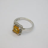 Sterling Silver Citrine & White Sapphire Dress Ring Vintage c1990 Size P 1/2
