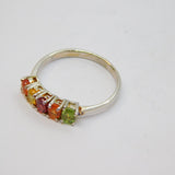 Sterling Silver 5 Multi-Coloured Oval Gemstone Dress Ring Vintage c1970 Size N