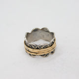 Gold On Sterling Silver Patterned Triple Spinning Band Ring Modern c2000 Size R