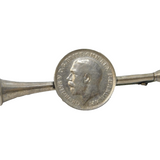 Sterling Silver Hunting Horn & Lucky Threepence Stock Pin Brooch Antique 1913
