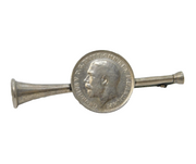 Sterling Silver Hunting Horn & Lucky Threepence Stock Pin Brooch Antique 1913