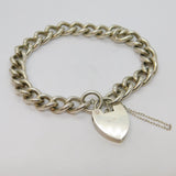 Sterling Silver Chunky Curb Chain Heart Lock Clasp Bracelet Vintage c1970
