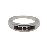 Sterling Silver 5 Faceted Black Onyx Half Eternity Ring Modern c2000 Size R