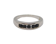 Sterling Silver 5 Faceted Black Onyx Half Eternity Ring Modern c2000 Size R