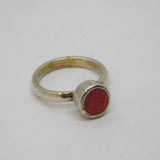 Sterling Silver Planished Red Stone Studio Dress Ring Vintage c1990 Size O 1/2