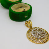 Sterling Silver Gilt  Spinel Set Ornate Circle Charm Pendant Vintage c1970